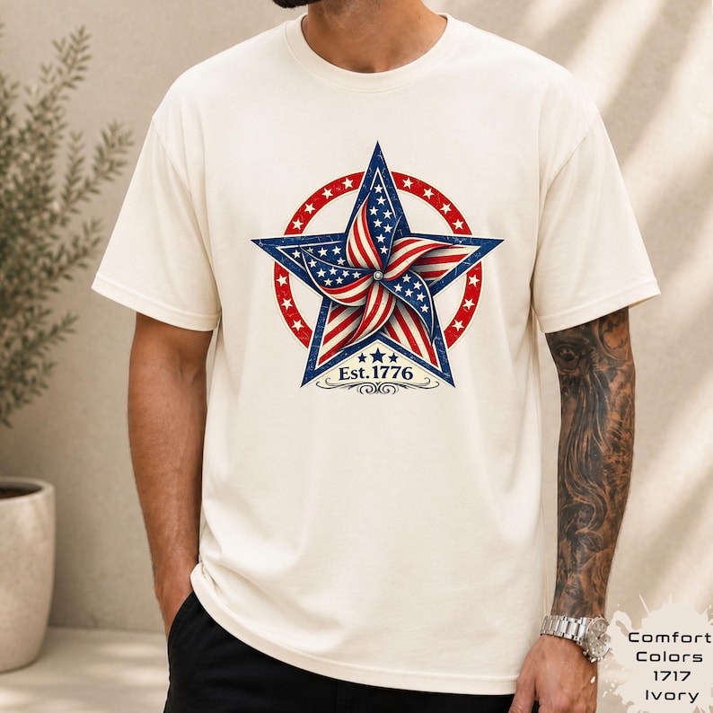 Vintage Patriotic Star Shirt, Est 1776 Americana Tee, Retro USA Flag Pinwheel Shirt,4th July Freedom Shirt,Star 4th of July Gift bild 1