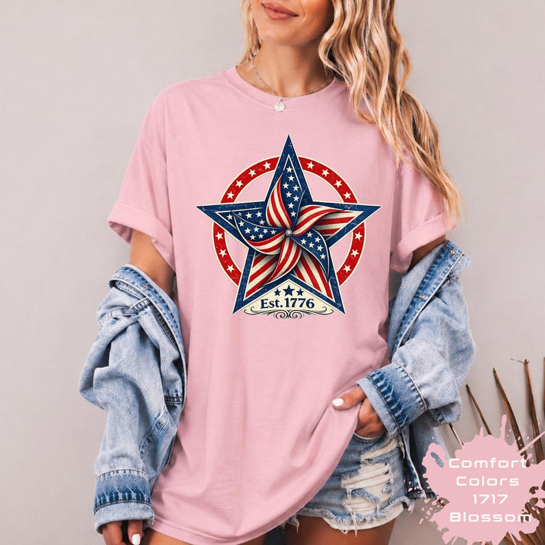 Vintage Patriotic Star Shirt, Est 1776 Americana Tee, Retro USA Flag Pinwheel Shirt,4th July Freedom Shirt,Star 4th of July Gift bild 5