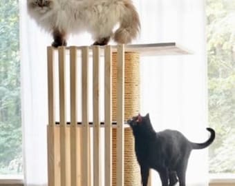 Árbol para gatos moderno de mediados de siglo / Torre de madera hecha a mano, mobiliario minimalista para mascotas