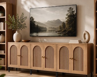 Modern Arched Sideboard Buffet Cabinet 92.63", Fluted Wooden Storage Cabinet with Adjustable Shelves for Dining Room & Entryway