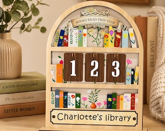 Book Tracker for Book Lovers, Personalized Reading Counter Wooden Sign, Books Read This Year Plaque, Bookish Gift, Home Library Decor