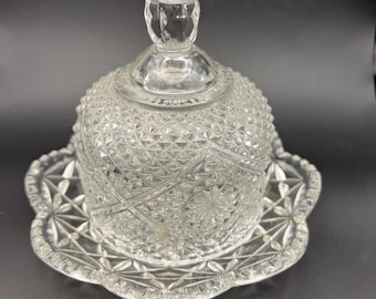 Vintage Avon Fostoria Crystal Covered Round Butter dish with Domed Lid