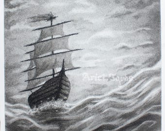 The Charcoal Ship - Original Charcoal Giclée Print
