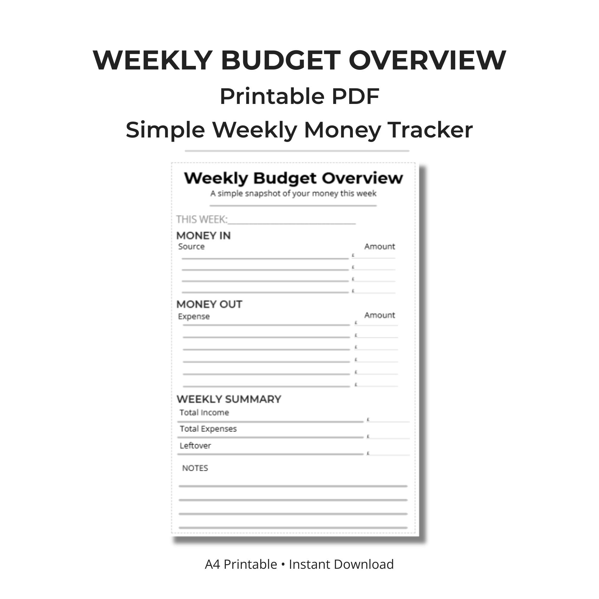 Weekly Budget Overview Printable | A4 Budget Planner PDF | Simple ...