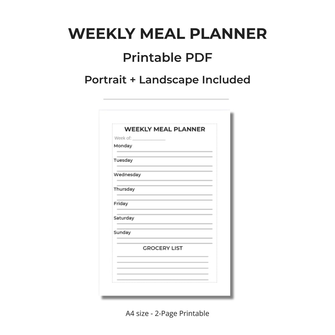 Weekly Meal Planner Printable PDF | A4 Portrait & Landscape | Meal Plan ...