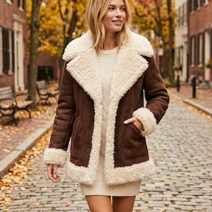 Custom Women Shearling Leather Coat | Suede Jacket | Bespoke Winter Outerwear | Premium Handcrafted Shearling Coat for Women