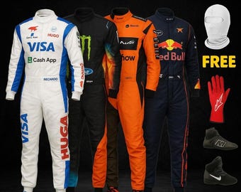 Racepakken kinderen en volwassenen - Babycoureur - Formule 1-racers - Bijpassende handschoenen, shirts en schoenen - Verjaardagscadeau - Naam en vlag toevoegen