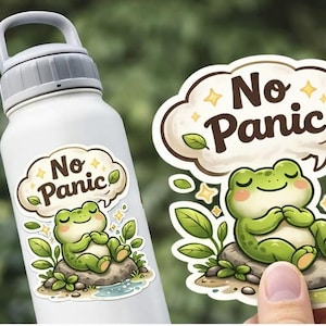 Cute Frog Sticker  No Panic  Cozy Kawaii Aesthetic  Matte Vinyl Laptop Sticker  Slow Living Gift  Cute Frog Decal
