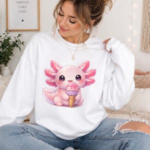 Cute Axolotl Ice Cream Sweatshirt - Kawaii Cozy Pullover - Soft Aesthetic Gift - Cute Animal Crewneck - Cozy Souls Style