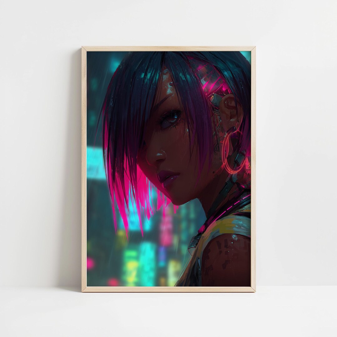 Cyberpunk Poster Neon Anime Girl Portrait Futuristic Wall Art Print - Etsy