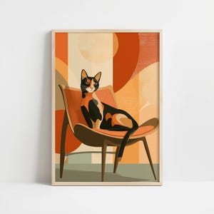 Atomic Cat Print Mid Century Modern Wall Decor Digital Download
