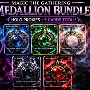 Holographic Medallion Proxy Bundle – MTG Inspired Artifact Cards (5 Total)