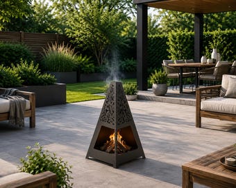 Modern Pyramid Fire Pit Plans – Botanical Laser Cut DXF, PDF (Digital Download)