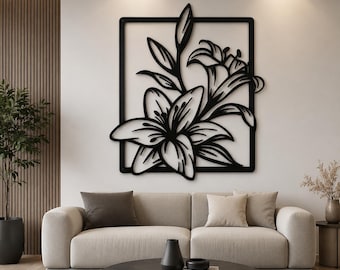 Elegant Lily Metal Wall Art, Modern Floral Decor, Laser Cut DXF PDF (Digital Files)