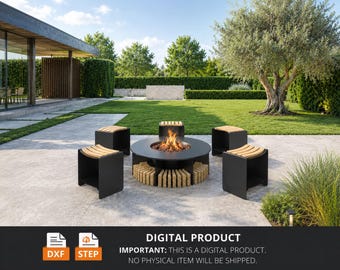 Modern Outdoor Fire Pit & Stool Set – Digital CNC Plans