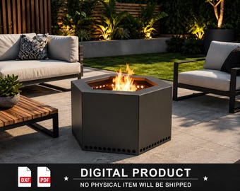 Smokeless Fire Pit Plans | Modern Hexagonal DIY Laser Cut DXF Files (Digital Download)