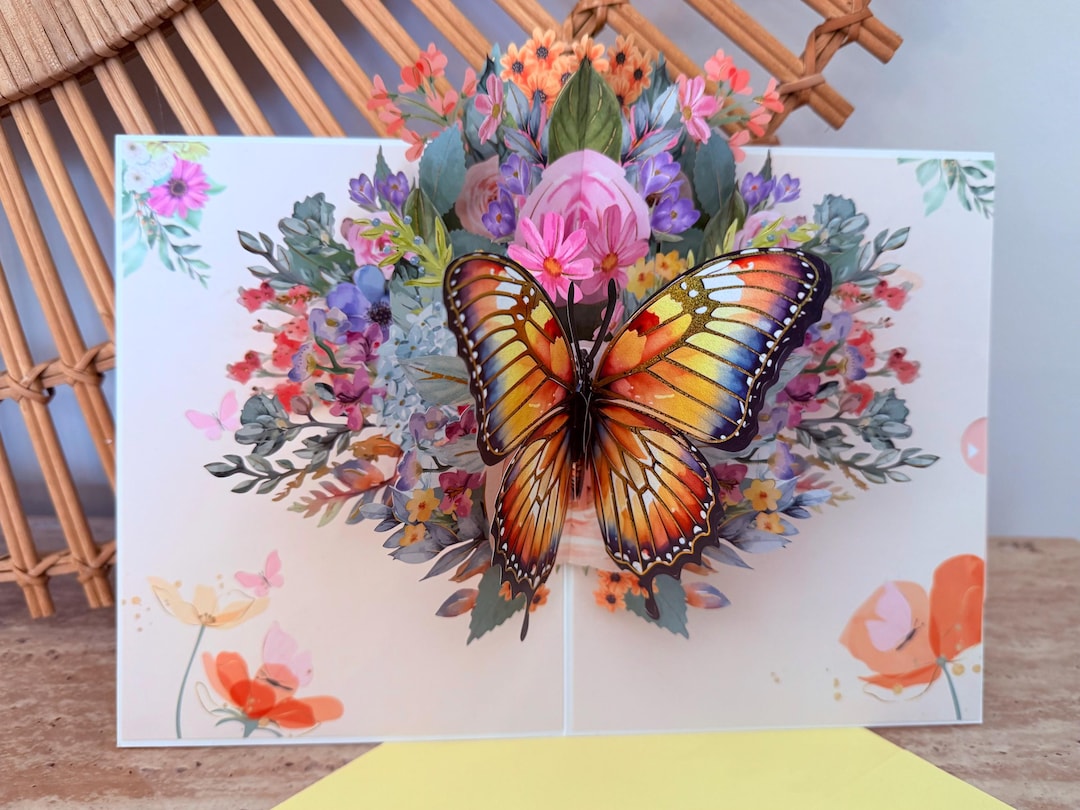 3D Pop up Greeting Card With Butterfly and Flowers - Etsy