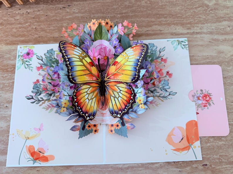 3D Pop up Greeting Card With Butterfly and Flowers - Etsy