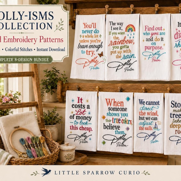 Dolly Inspired Embroidery Pattern Bundle, 8 Dolly Sayings Hand Embroidery Patterns, Southern Quote Collection, Digital Download