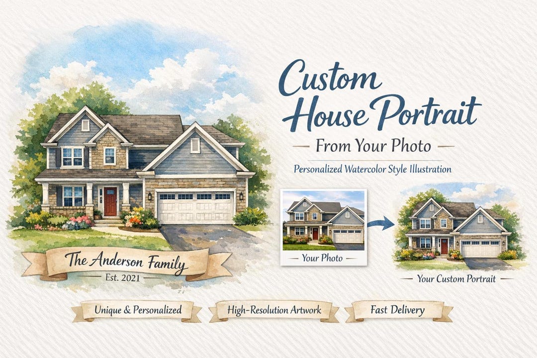 Custom House Portrait From Photo – Personalized Watercolor-style Home ...