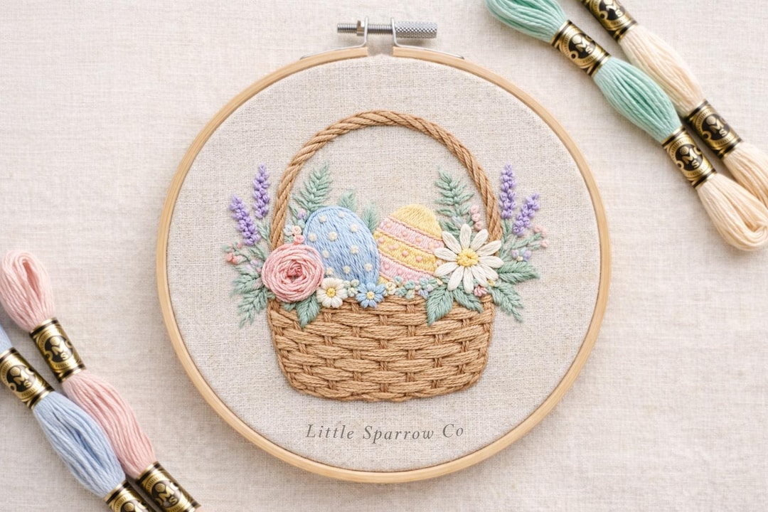 Floral Easter Basket Embroidery Pattern – Beginner Hand Stitching (PDF ...