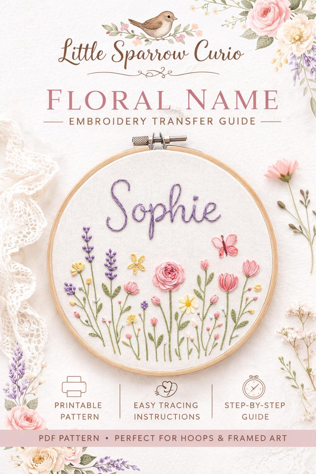 Wildflower Garden With Name Hand Embroidery Pattern PDF. Personalized ...