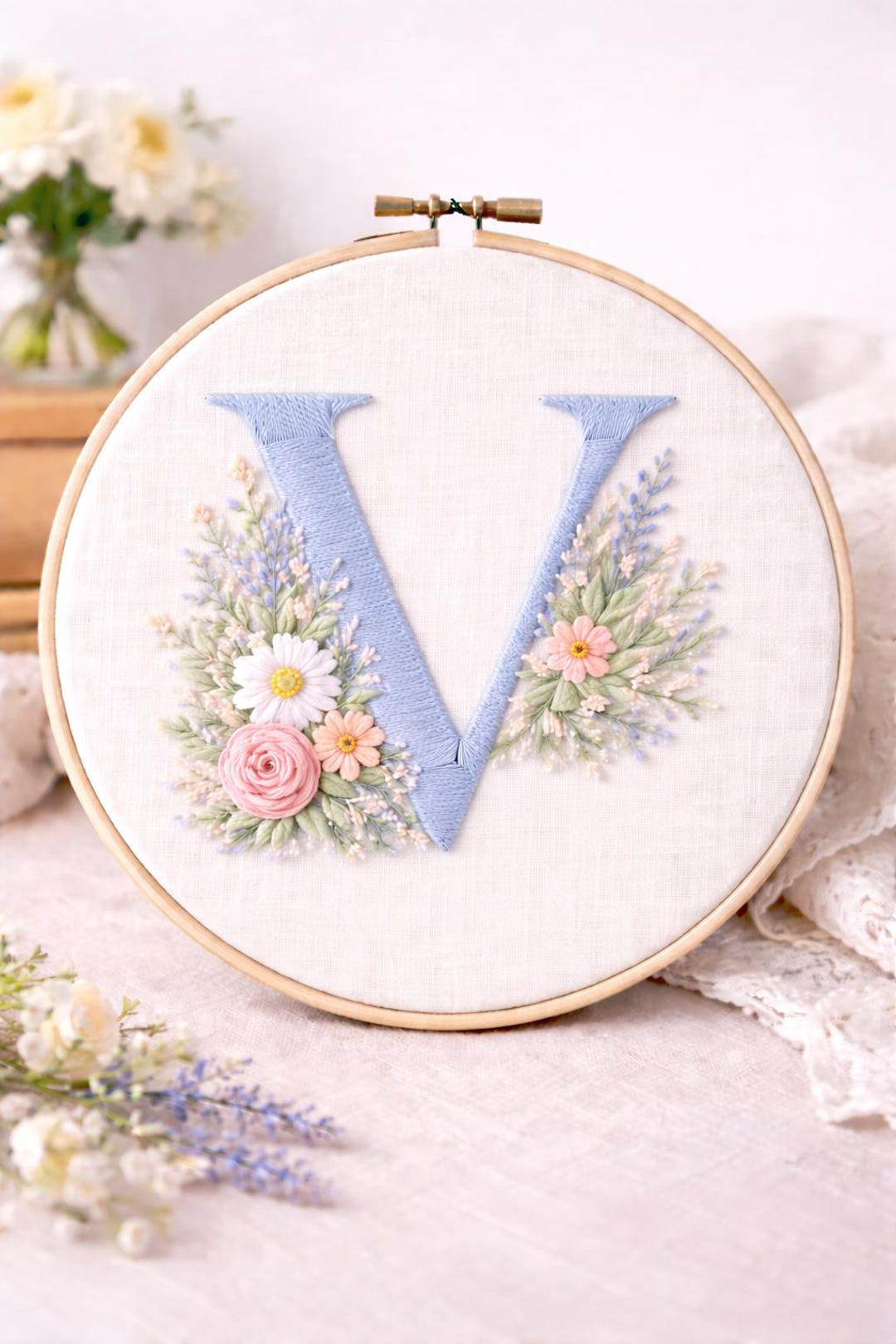 Letter V Patterns Python Floral Monogram Embroidery Pattern – Letter V Beginner Hand Stitch (PDF ...