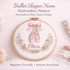 Modèle de broderie à la main de chaussons de ballet (PDF) : Décoration personnalisée pour chambre d'enfant (Débutant)