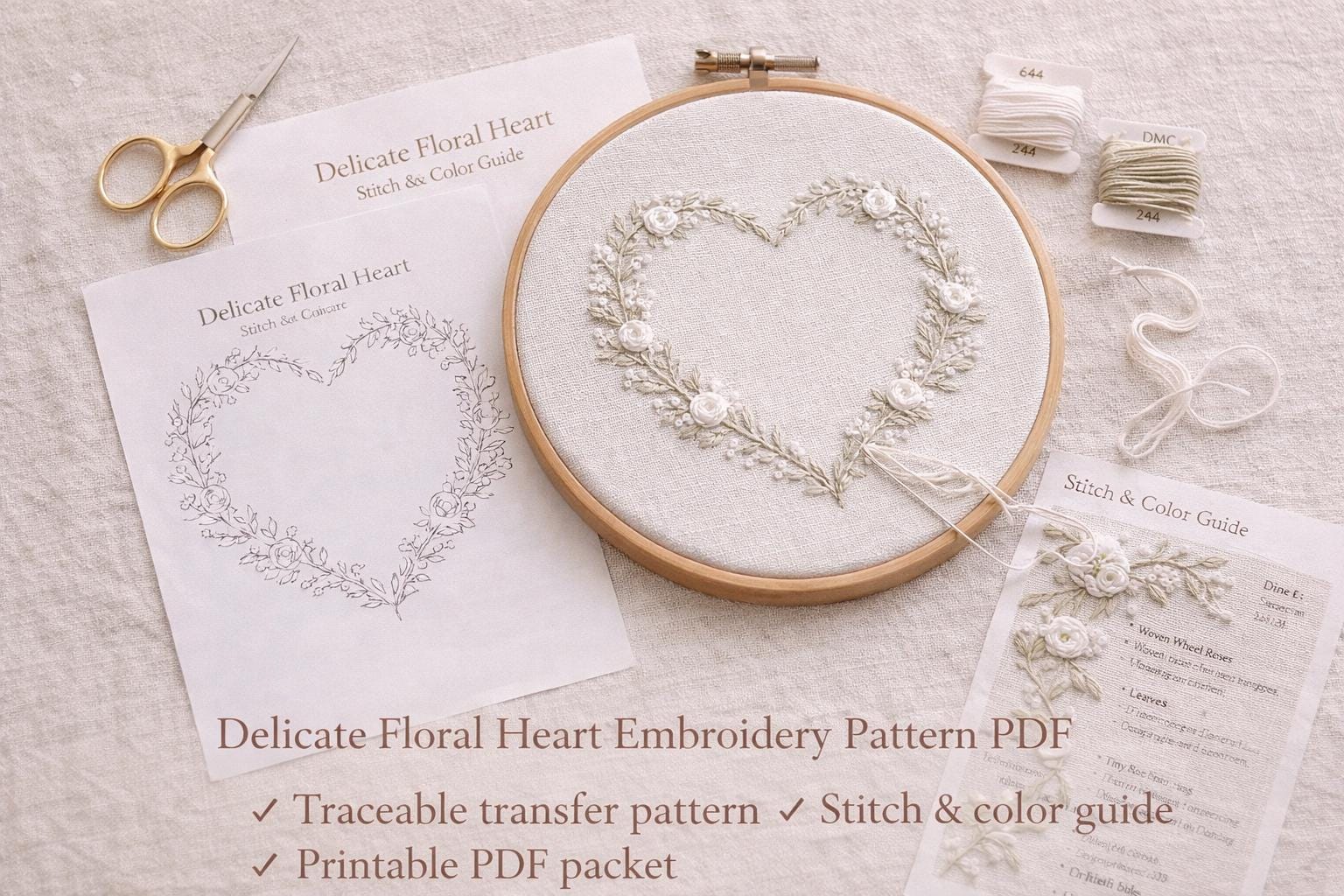 Floral Heart Hand Embroidery Pattern – Beginner Wedding Keepsake (PDF ...