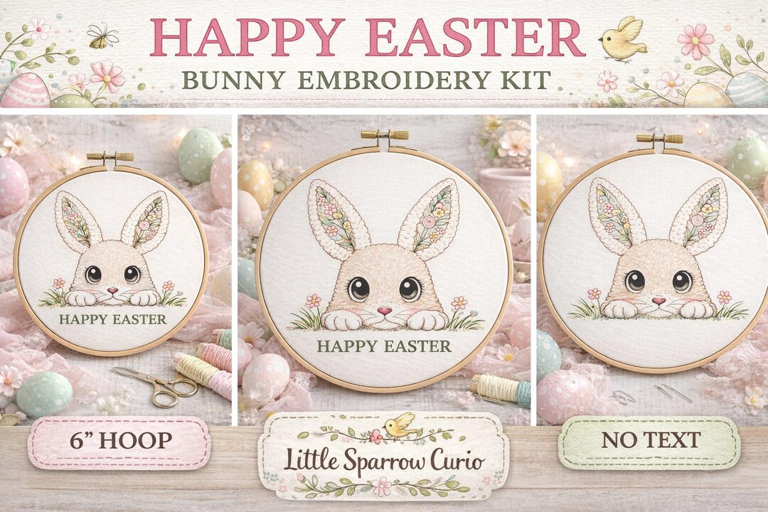 Happy Easter Bunny Embroidery Pattern: French Knot Beginner Hoop Art ...