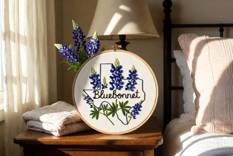 Texas Bluebonnet Embroidery Hoop Art | State Flower Wall Decor (digital ...