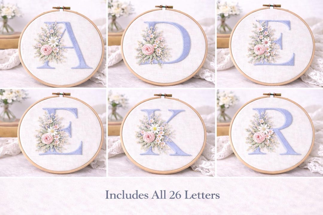 Delicate Hand Lettering Delicate Floral Alphabet Hand Embroidery Pattern - All 26 Letters ...