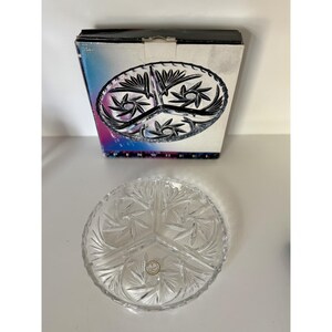 Vintage Pinwheel 24% Lead Crystal Hand Cut 7 1/4" Sectional Dish Made In Poland