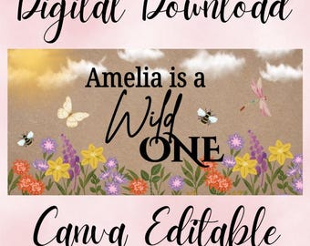 Wildflower Wild One Geburtstagsbanner Vorlage, Digitaler Download, Canva Bearbeitbar