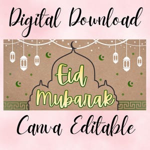 Eid Mubarak Banner Template Digital Download, Editable Canva