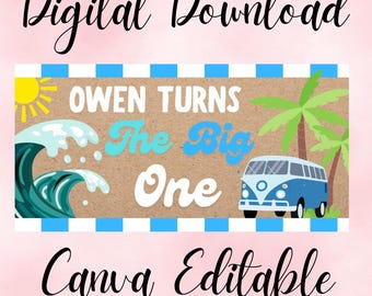 6ft x 3ft, The Big One 1st Birthday Banner Digital Download, Editable Canva