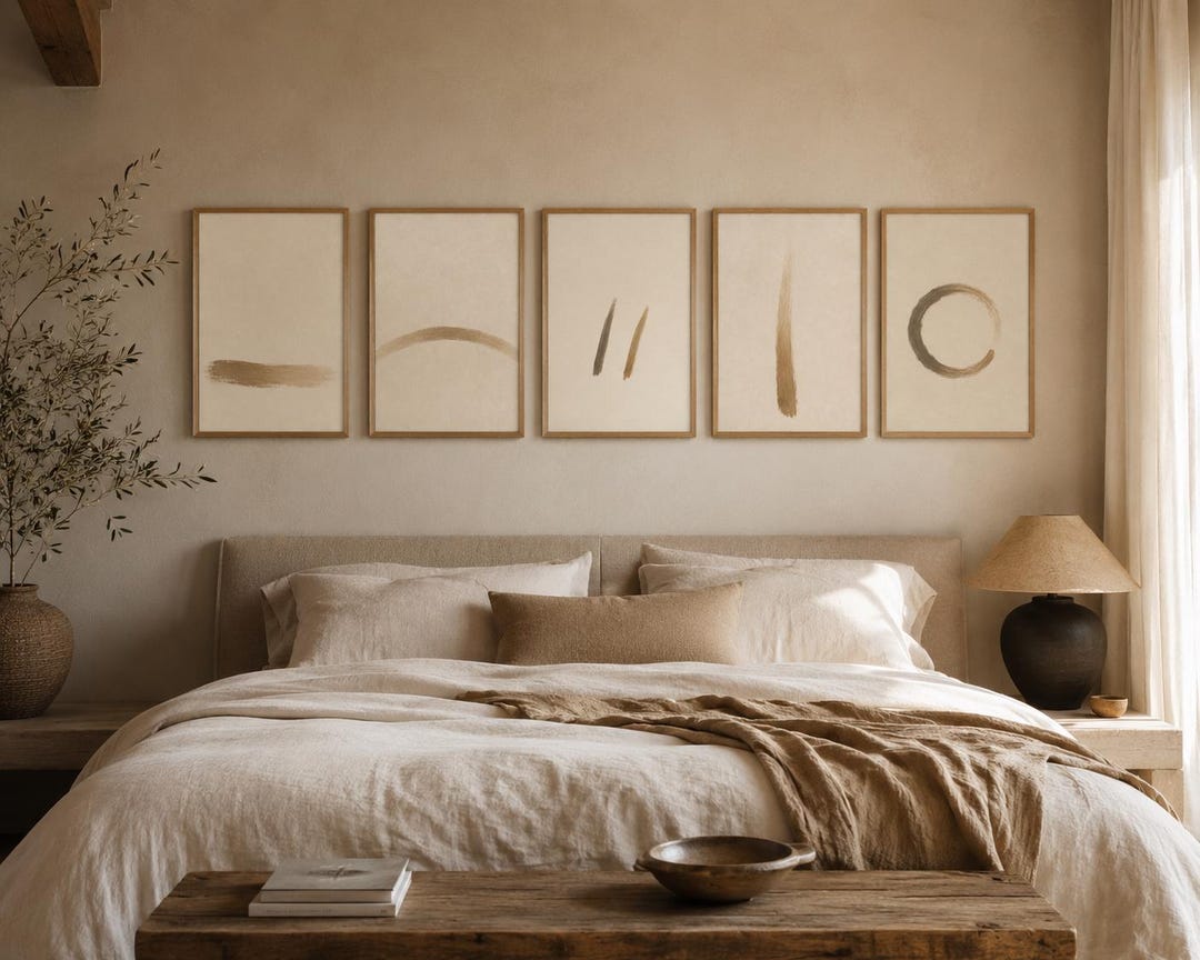 Wabi Sabi Wall Art Set of 5, Abstract Brushstroke Prints, Japandi ...