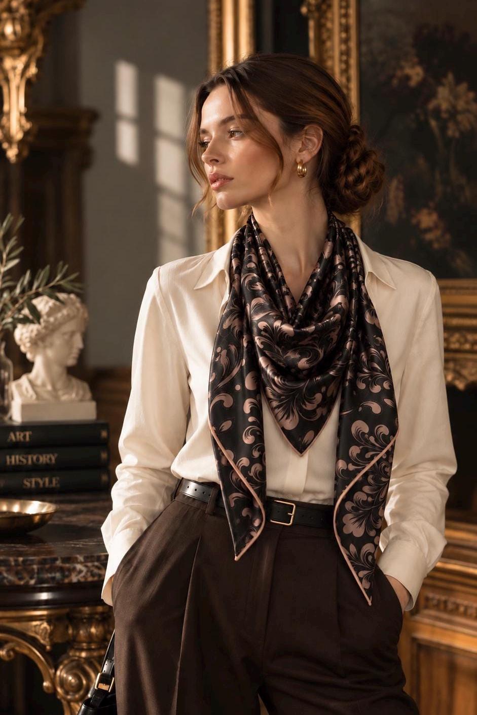 Black Rose Gold silk scarf