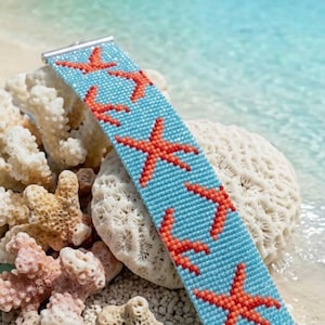 PDF - Peyote / Loom Bracelet Pattern PDF Mijuki Delica Red Coral Starfish