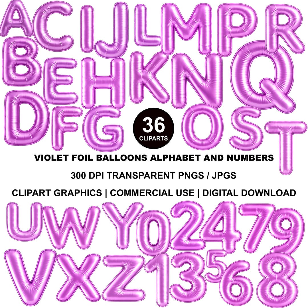 Violet Foil PNG Letters Clipart, Violet Alphabet, Numbers PNG, Violet ...