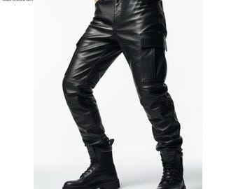 Herren Leder Hose | Cargo Streetwear-Look | Punk inspiriertes Urbanes Outfit | Alternative Festival Layer | Statement-Mode