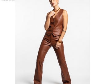 Conjunto de cuero para mujer / Top corto y falda o pantalón / Estilo urbano Y2K / Moda alternativa para festivales y discotecas