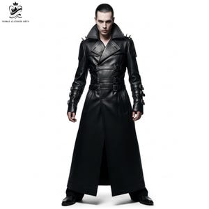 Abrigo gótico de cuero estilo vampiro para hombre / Estética real oscura / Traje de cosplay para Halloween / Moda alternativa dramática