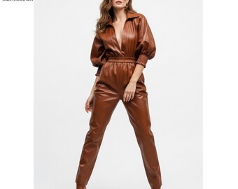 Mono de piel auténtica para mujer / Estilo retro Y2K / Atuendo alternativo para la vida nocturna / Moda urbana atrevida / Look perfecto para festivales