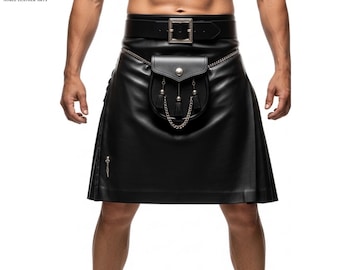 Kilt de couro masculino | Moda punk rock | Traje gótico para festivais | Look ousado para a noite | Moda urbana alternativa