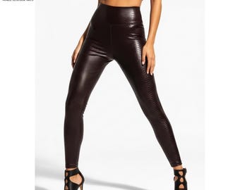 Leggings de cuero auténtico para mujer / Estilo urbano de talle alto / Conjunto alternativo para discotecas / Moda ideal para festivales y vida nocturna