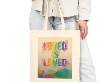 Bolso tote «Loved Is Loved» / Diseño geométrico de amor con arcoíris