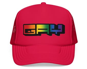Gorra de camionero de espuma Rainbow Pixel 'GAY' / Gorra de malla Pride
