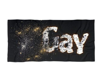Toalla de playa con estampado del Orgullo Gay / Algodón negro con efecto arena desgastada, secado rápido