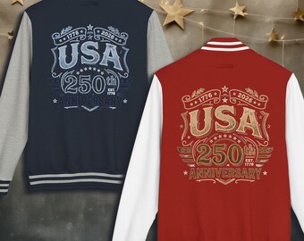 Chaqueta universitaria retro patriótica del 250 aniversario de EE. UU.